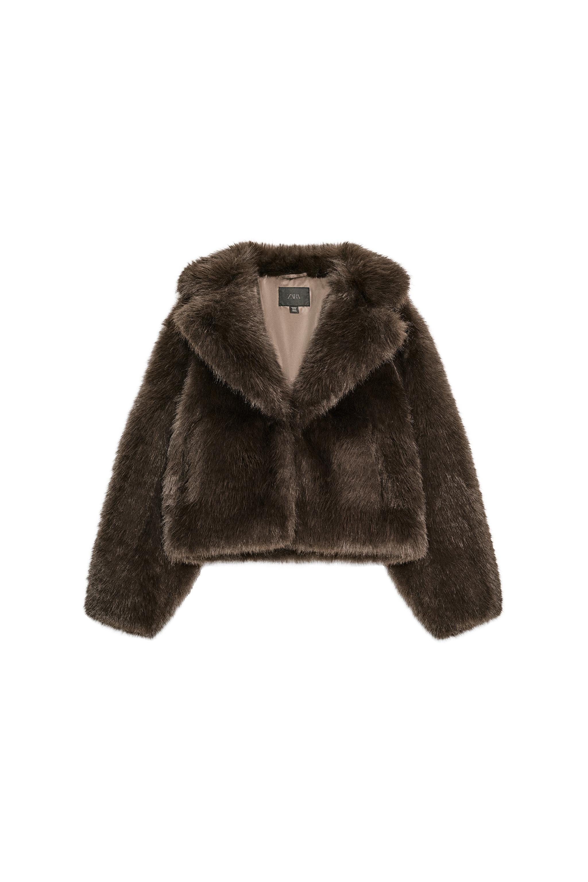 Riu リウ Fur short coat SHORT FAUX FUR COAT - Tobacco | ZARA South Africa