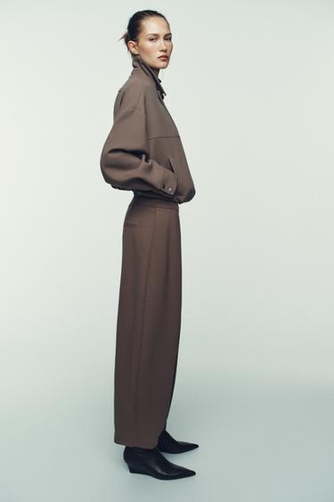 Zara TAPERED PANTS WITH ZIPPER - taupe brown