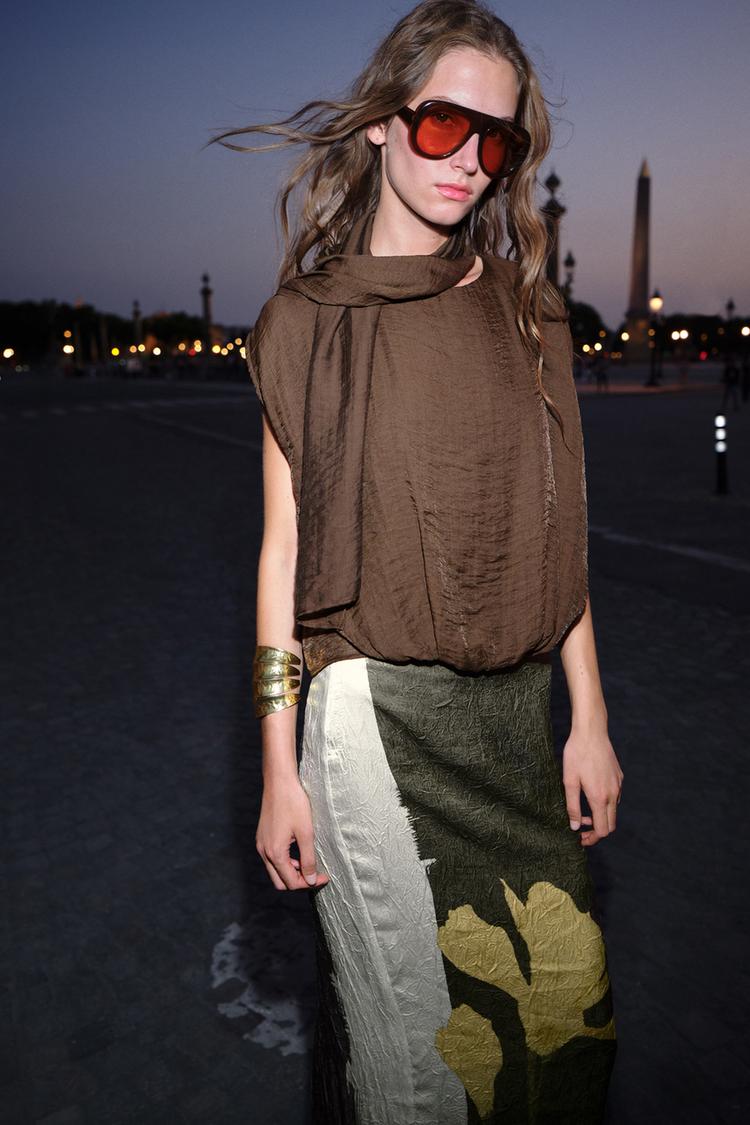 FLOWING TOP WITH SCARF Dark khaki ZARA India