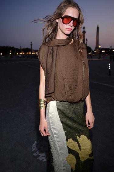 FLOWING TOP WITH SCARF - Dark khaki by Zara