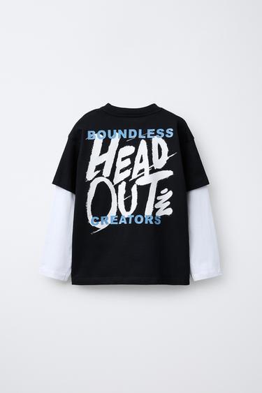 DOUBLE SLEEVE GRAFFITI T-SHIRT - Black by Zara - Image 1