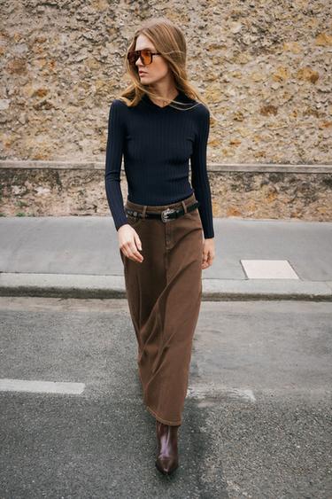 RIB KNIT POLO TOP - Navy blue by Zara