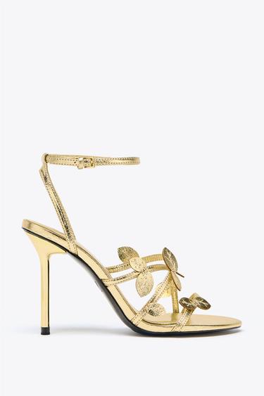 Zara METALLIC EFFECT FANCY SANDALS - Gold