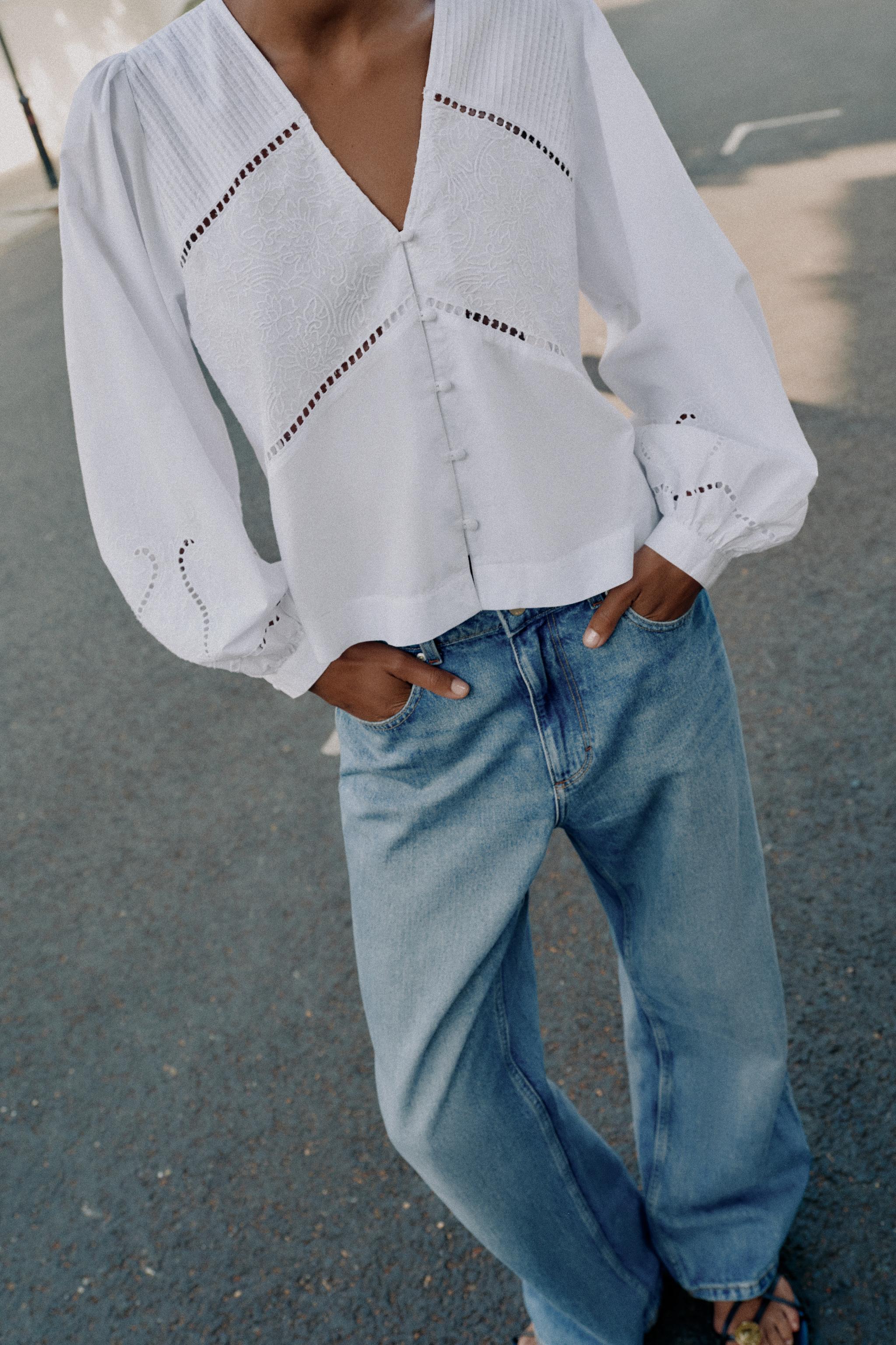 Женские рубашки Zara EMBROIDERED POPLIN SHIRT — фото 6