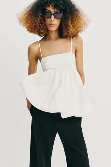 Zara BALLOON STRAP TOP - Oyster-white