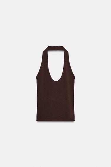 Zara HALTER TOP - Brown