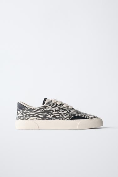 Zara ANIMAL PRINT SNEAKERS - White