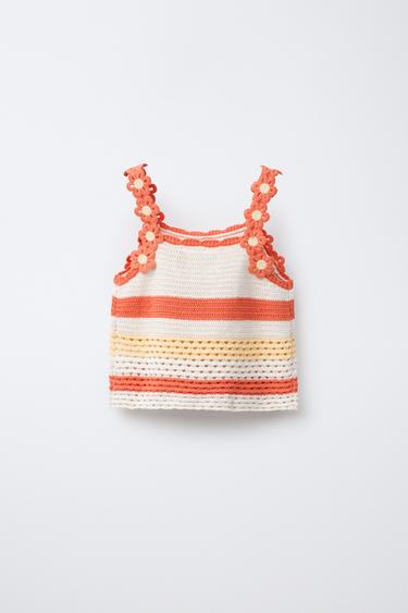 TOP EN MAILLE FLEURS - blanc-orange de Zara - Image 1