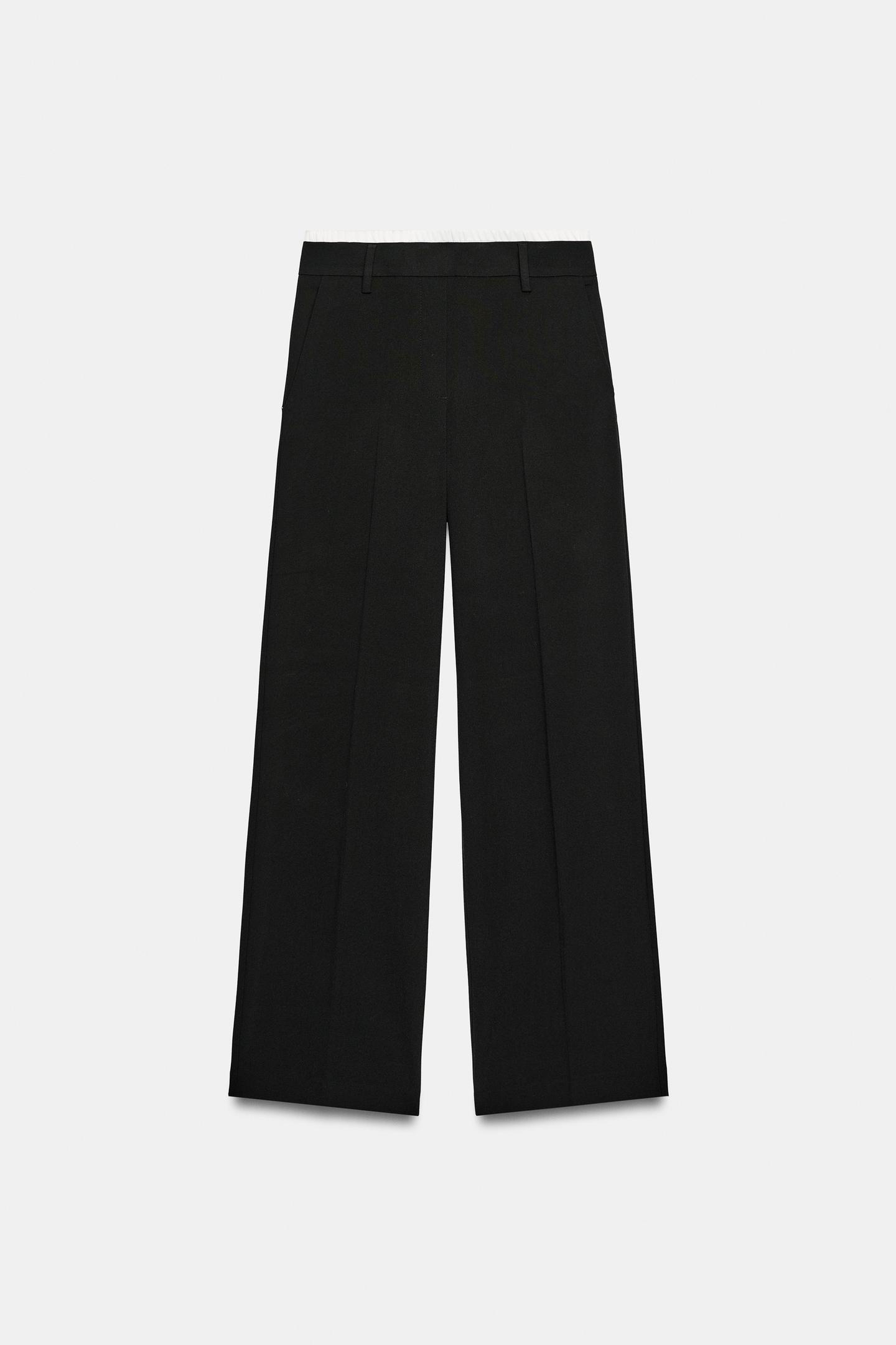 Женские брюки Zara Wide-Leg Double-Waist, цвет: Чёрный — фото 6