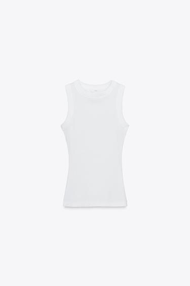 Zara RIBBED ROUND NECK T-SHIRT - White