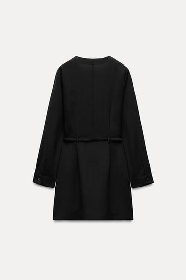ROBE COURTE EN CRÊPE AVEC CEINTURE - Noir de Zara - Image 4