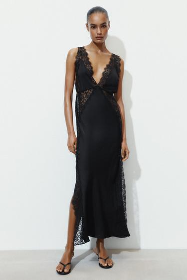 Zara SATIN LACE DRESS ZW COLLECTION LIMITED EDITION - Black