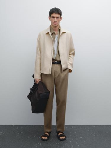 Pantalon tapered 100 % lin - Vert de Zara