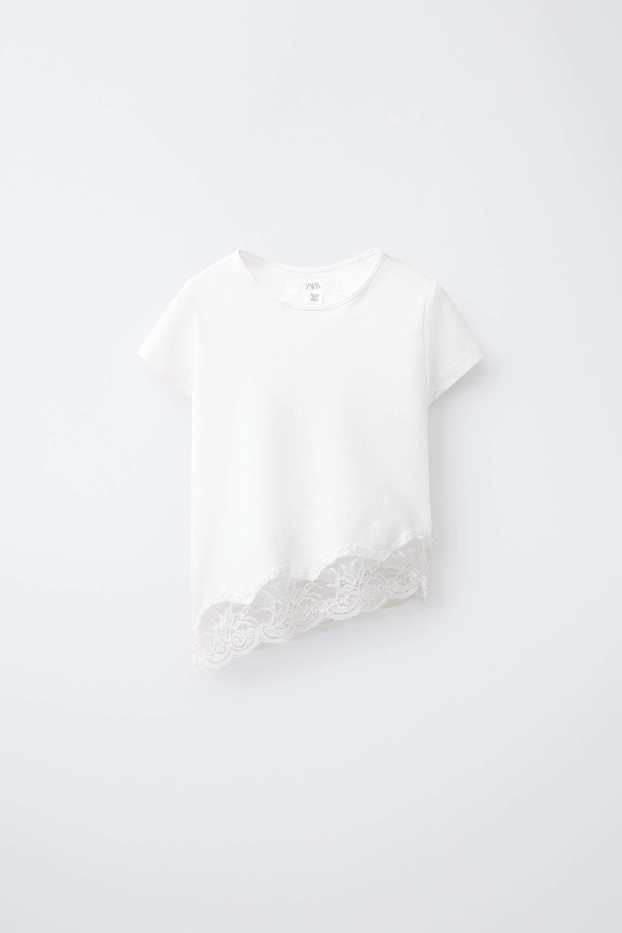 LACE HEM PLAIN T-SHIRT — White