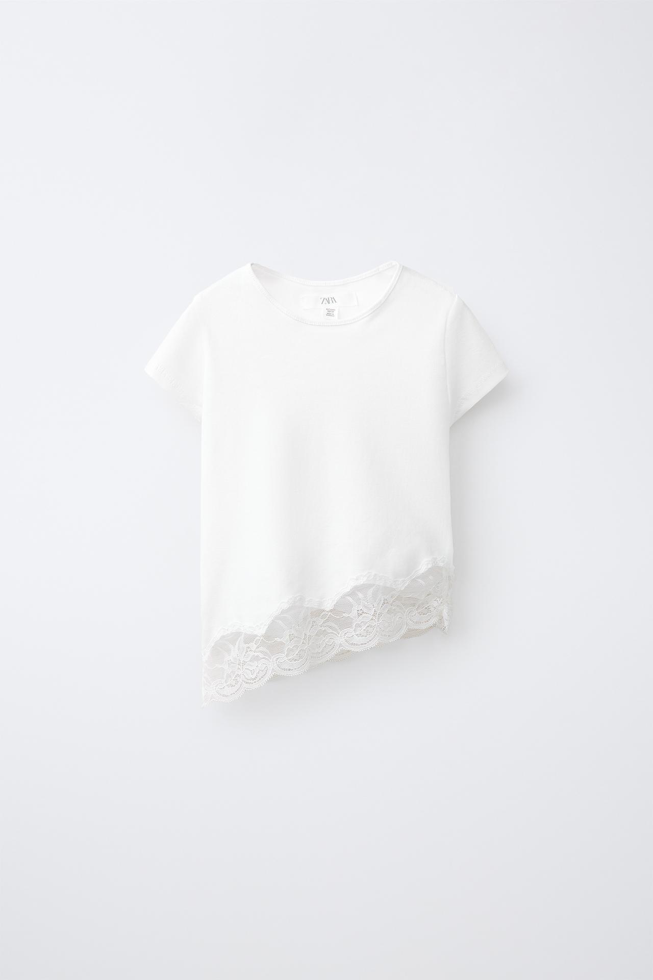 LACE HEM T-SHIRT — White