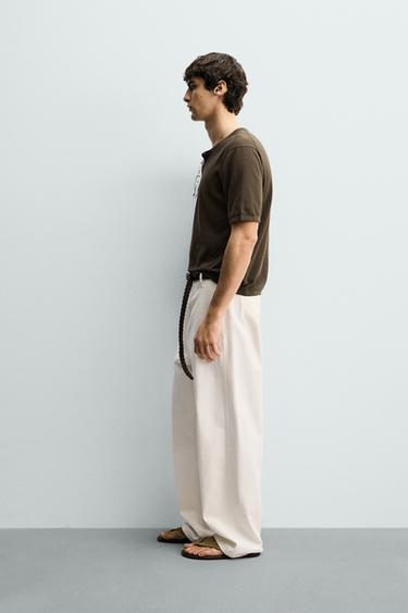 KNIT HENLEY T-SHIRT - Khaki by Zara - Image 3