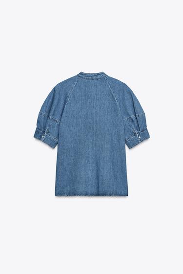 ZW COLLECTION DENIM SHIRT WITH TIE - Mid-blue by Zara - Image 7
