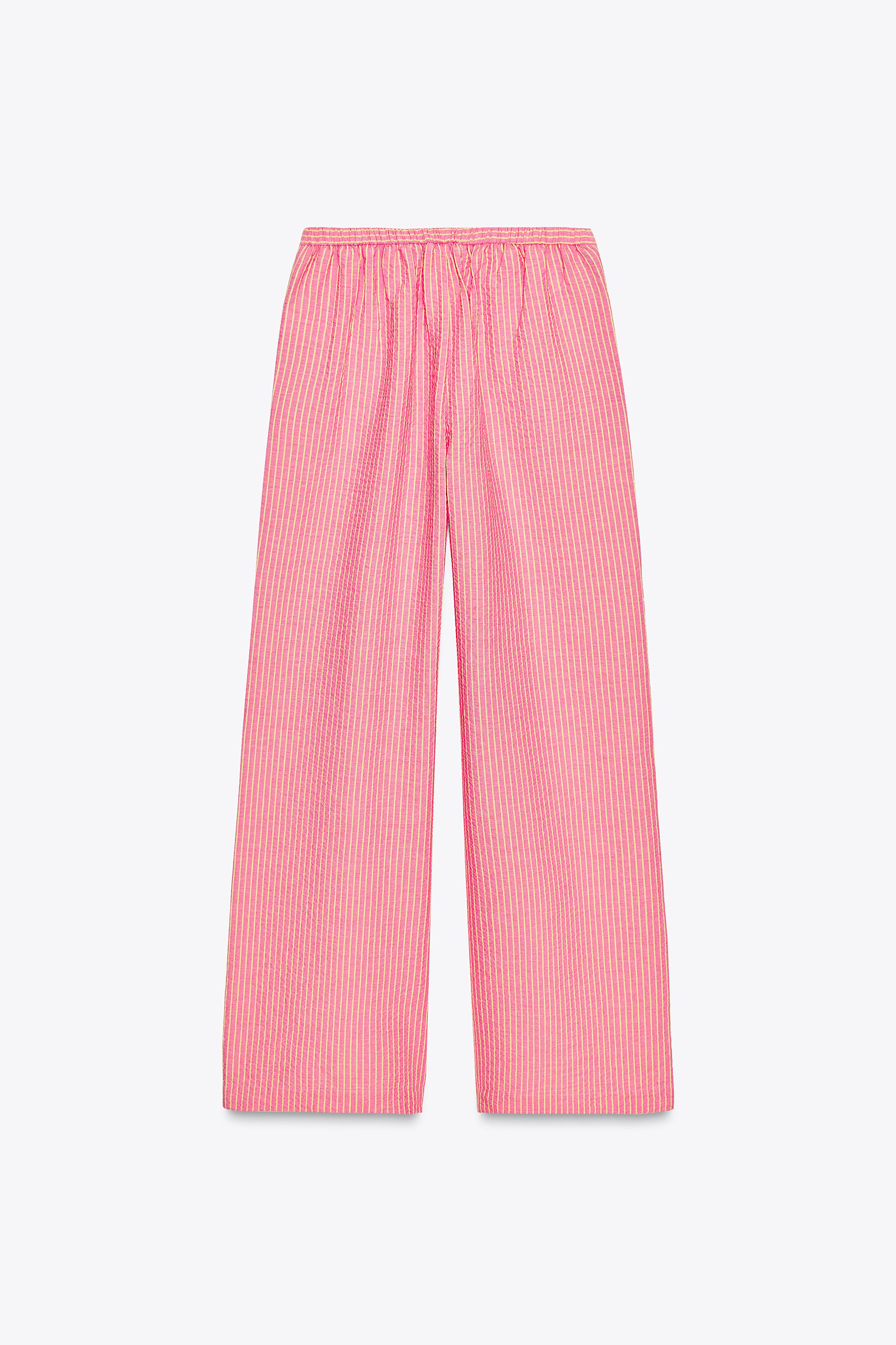 【ZARA】ストライプ柄ワイドパンツ ピンク | 3564/109/620 STRIPED WIDE LEG PANTS - Pink | ZARA United States