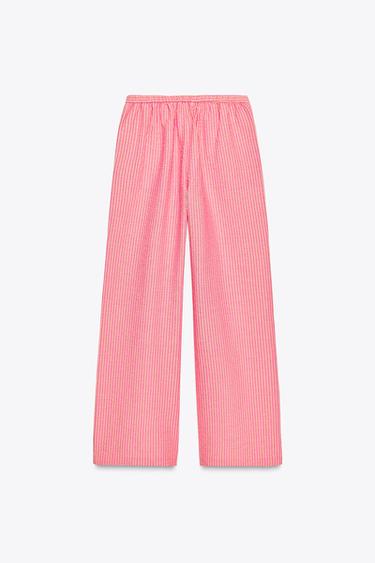 PANTALON LARGE RAYÉ - Rose de Zara - Image 7