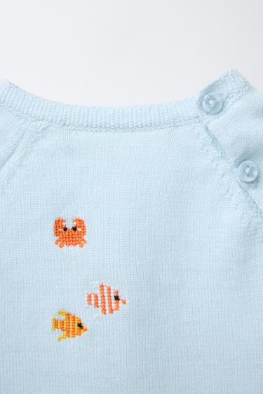 BARBOTEUSE EN MAILLE BRODÉE CRABES ET POISSONS - Bleu clair de Zara - Image 3