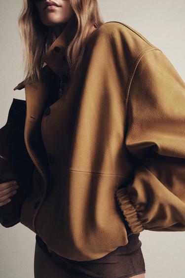 BLOUSON BOMBER EN CUIR ZW COLLECTION ÉDITION LIMITÉE - Camel moyen de Zara