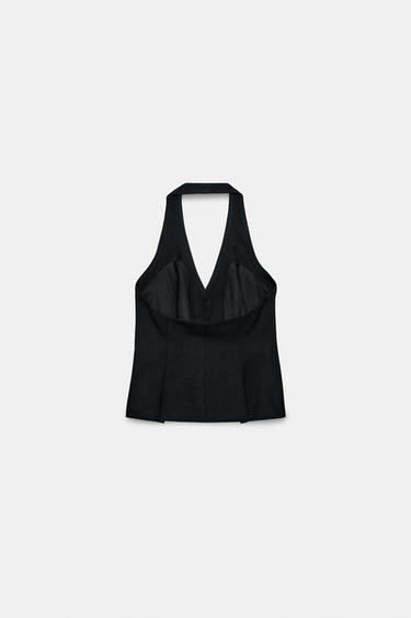 TOP GILET HALTER BOUTON RECOUVERT - Noir de Zara - Image 5