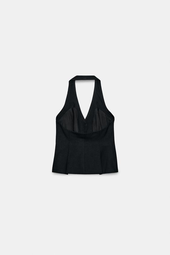 TOP GILET HALTER BOUTON RECOUVERT - Noir de Zara - Image 5
