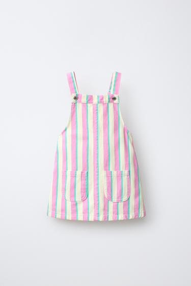 STRIPED TWILL PINAFORE DRESS - Yellow by Zara - Image 0