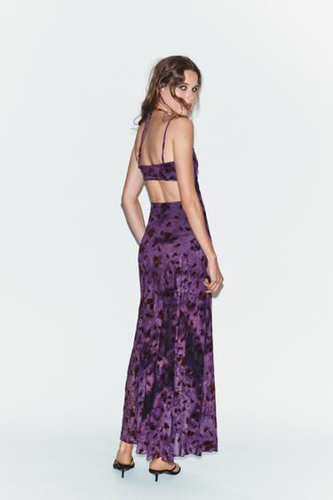 LONG FLOCKED TULLE DRESS - Purple by Zara - Image 4