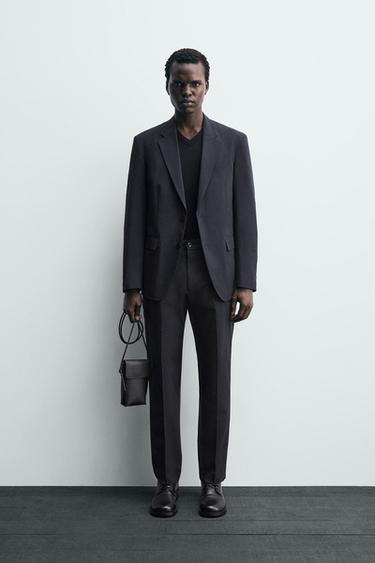 Zara NON-IRON TECHNICAL SUIT PANTS - Navy blue