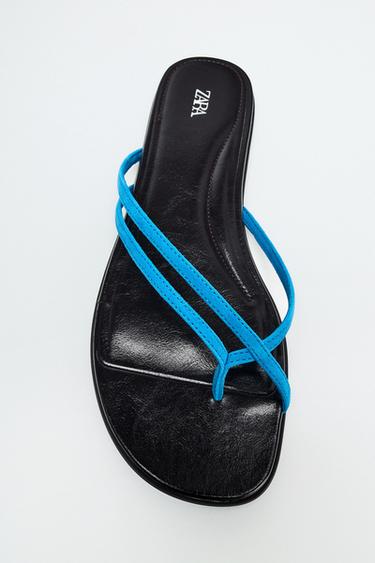 LEATHER STRAPPY SANDALS - Blue by Zara