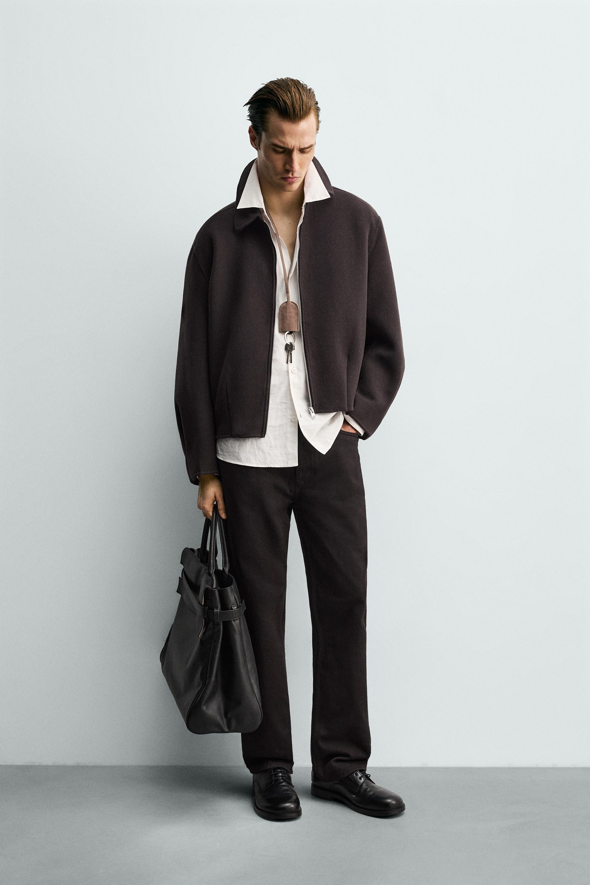 ふく ウール混ボクシーフィットジャケット - ダークブラウン | ZARA Japan