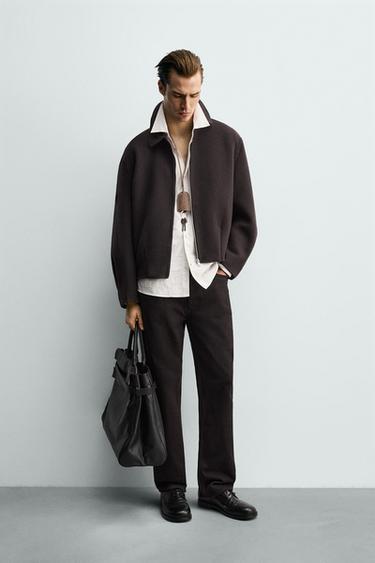 BOXY FIT JAKKE MED ULD - mørk brun fra Zara