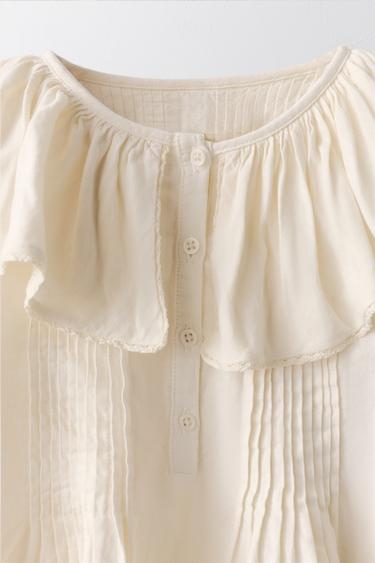 2-5 YEARS/ LINEN COTTON PLEATED LACE BLOUSE LIMITED EDITION - Ecru by Zara - Image 2