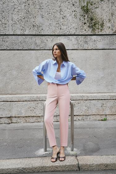 HIGH-WAIST TROUSERS - Pink marl by Zara