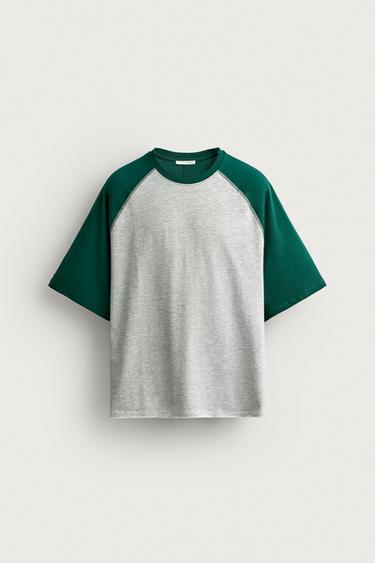 COLOUR BLOCK RELAXED FIT T-SHIRT - Dark green by Zara - Image 0