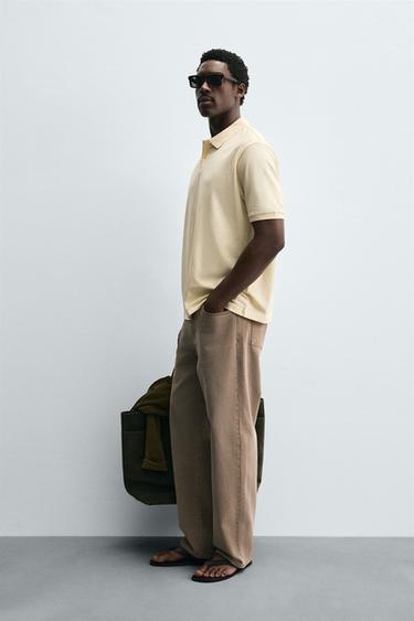 POLO DÉLAVÉ STRUCTURÉ EN PIQUÉ - Jaune pastel de Zara - Image 3