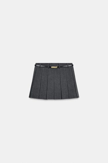PLEATED SKORT WITH BELT - Dark grey by Zara - Image 0