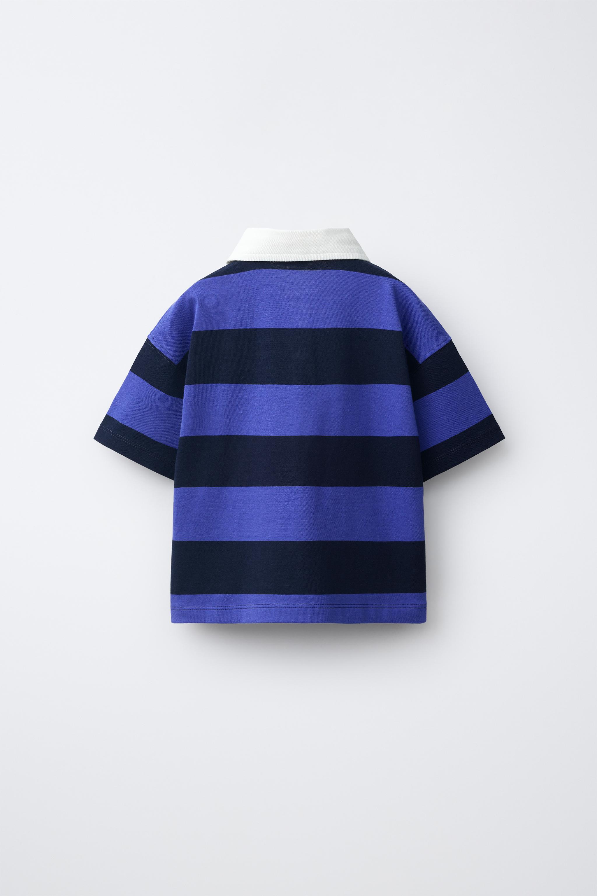 CONTRAST COLLAR STRIPED POLO — Blue / Black