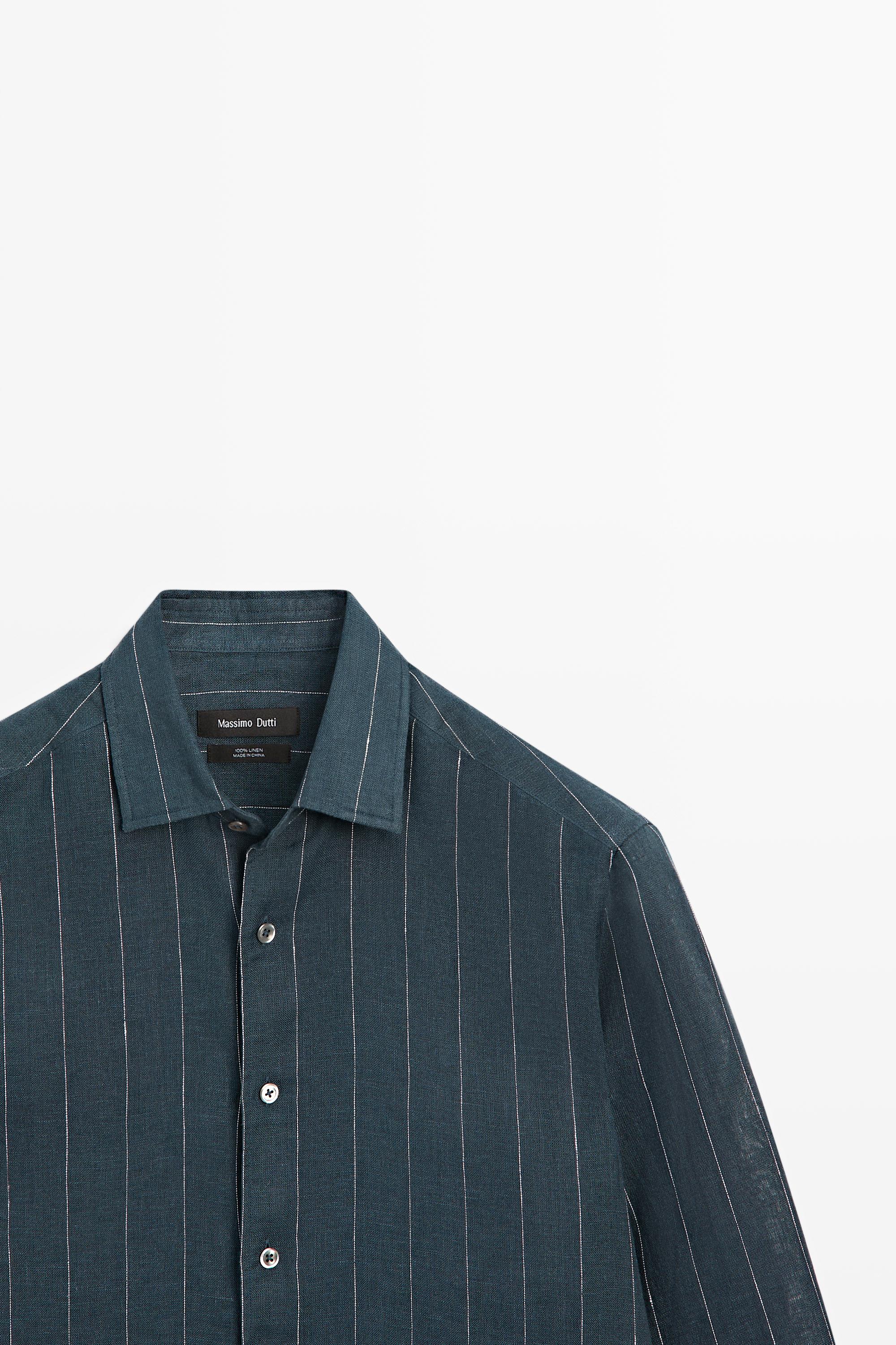 Chemise regular fit à rayures 100 % lin