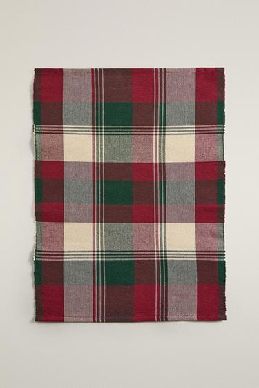 Zara CHRISTMAS CHECK COTTON PLACEMAT (PACK OF 2) - 紅色