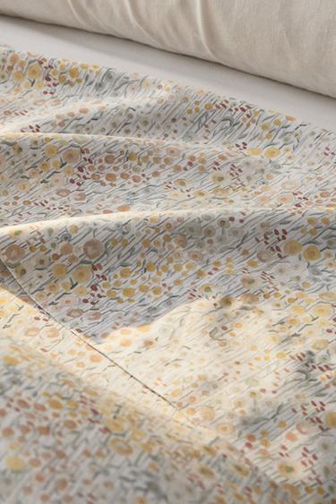 MINI FLORAL PRINT SATEEN FLAT SHEET - Oyster-white by Zara - Image 4