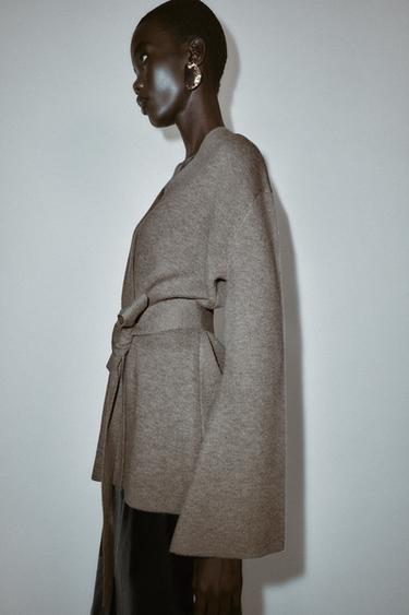 BELTED KNIT CARDIGAN - Mink by Zara - Image 6