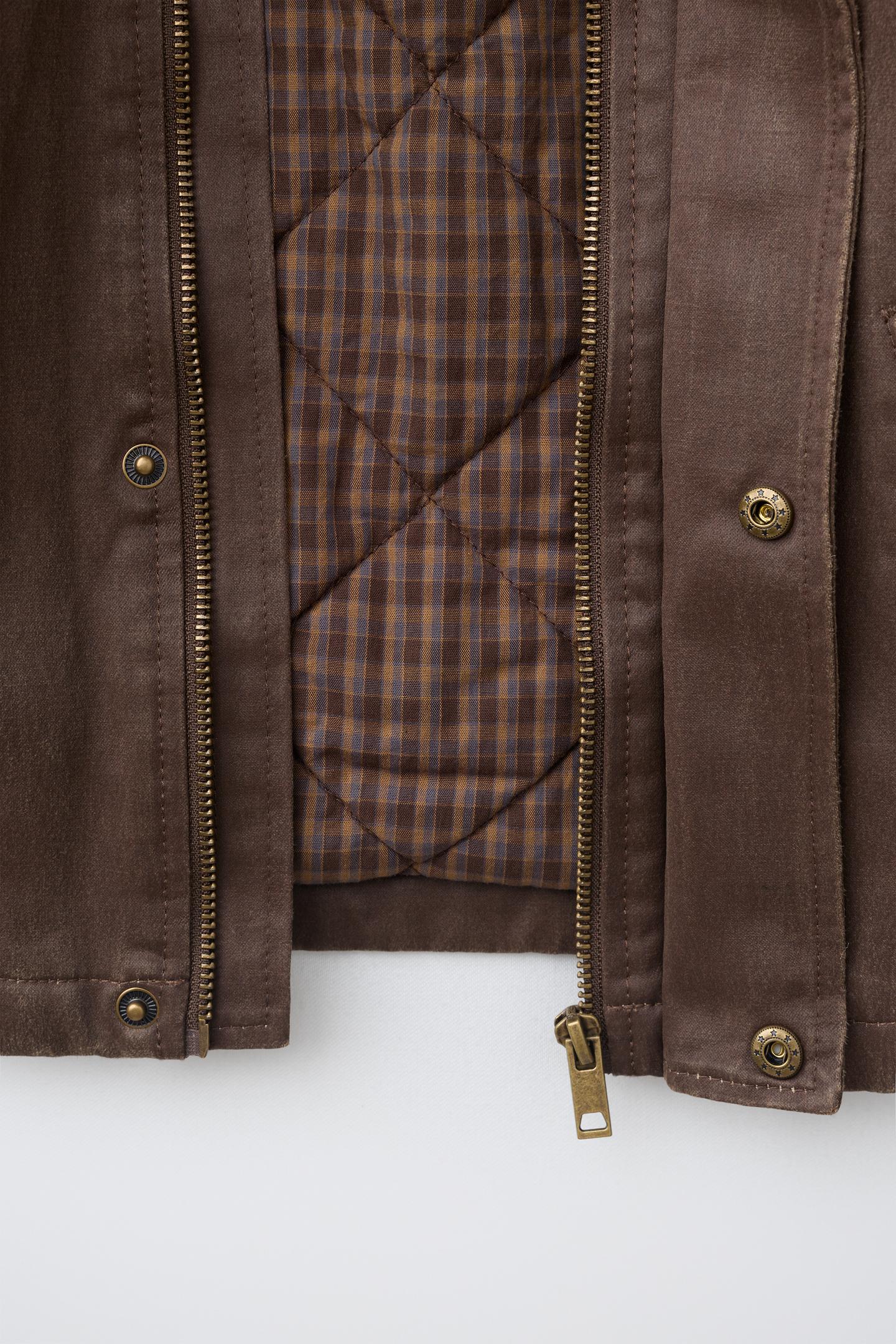 Детская куртка Zara Waxed Hoodie Jacket, цвет: Коричневый — фото 8