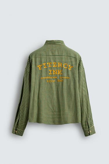 EMBROIDERED CHECK FLANNEL SHIRT - White / Green by Zara