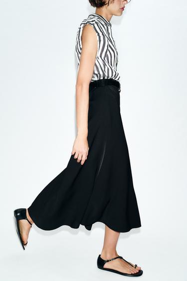 ROBE MI-LONGUE BIMATIÈRE RAYURES CEINTURE - Écru / Noir de Zara - Image 5