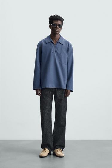 Zara WASHED SMOCK OVERSHIRT - Light indigo - Image 0