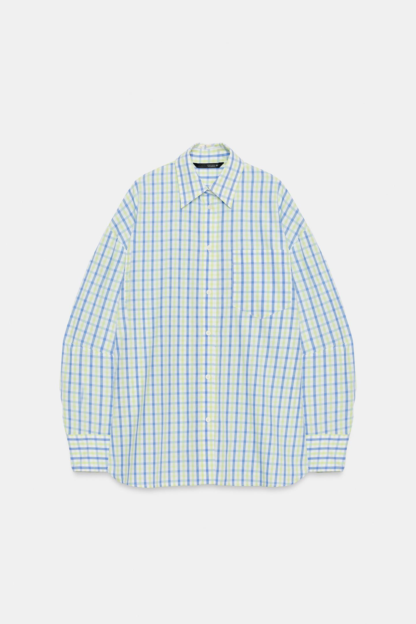 Женская рубашка Zara Oversized Check Poplin, цвет: Белый / Зелёный — фото 6