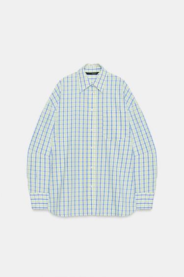CAMISA OVERSIZE DE POPELINA COM XADREZ - Branco / Verde da Zara