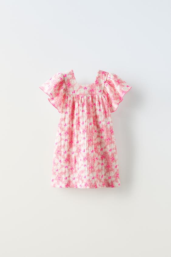 TEXTURED FLORAL DRESS - Neon pink | ZARA Turkey